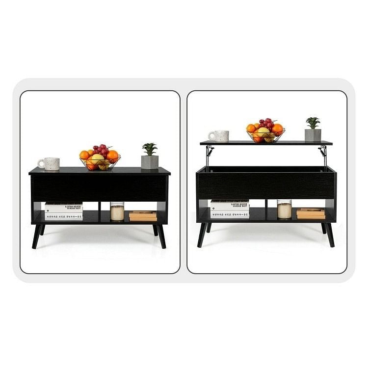 Mid-Century Lift-Top Coffee Table Sofa Laptop Desk in Black Wood Finish-1