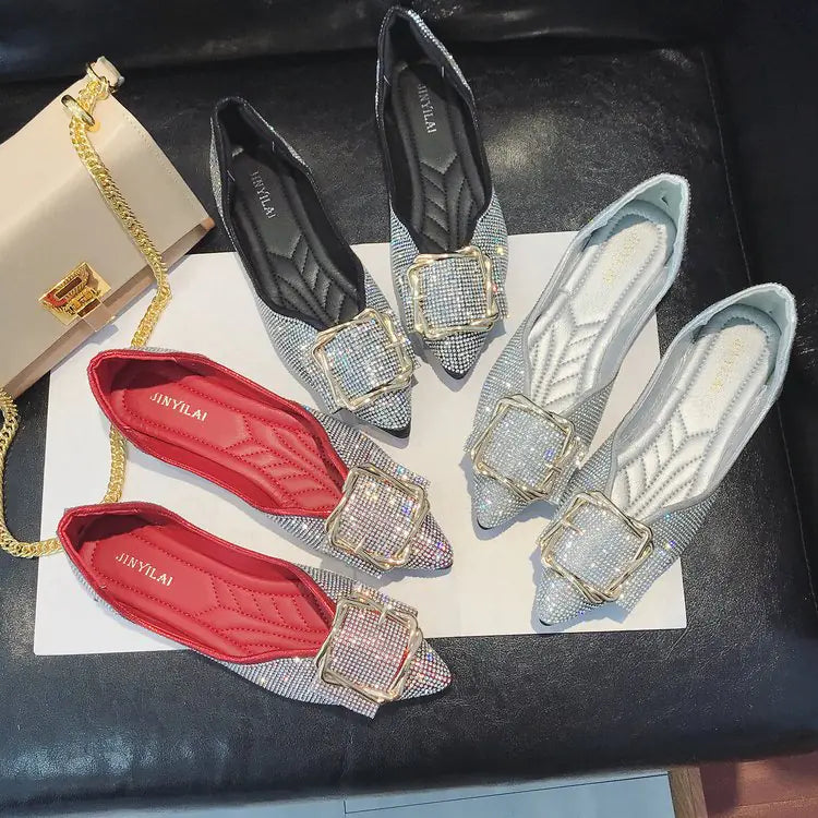 Classic Glam Pointed Toe Rhinestone Flat Shoes