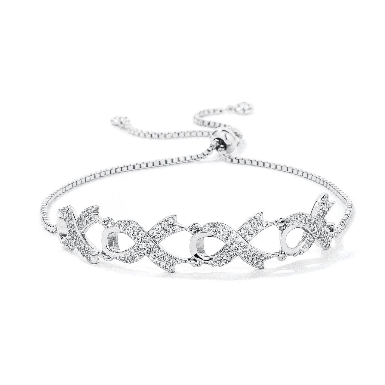 Rhodium Plated Pave CZ Ribbon Bracelet-0