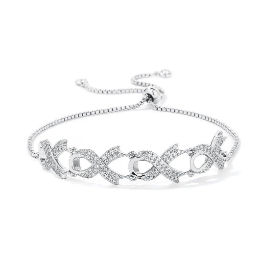 Rhodium Plated Pave CZ Ribbon Bracelet-0