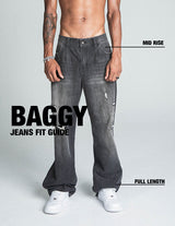 AJ09B-2 BLACK DISTRESSED BAGGY JEANS