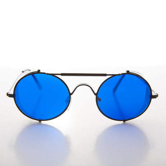 Blue Lens Steampunk Sunglass with Folding Side Shields - Bram 1