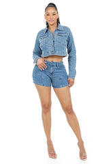 WOMEN FASHION DENIM JACKET AND SHORT SET