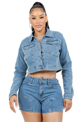 WOMEN FASHION DENIM JACKET AND SHORT SET