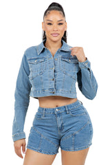 WOMEN FASHION DENIM JACKET AND SHORT SET