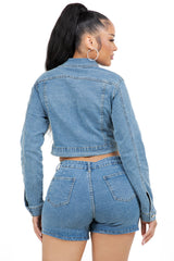 WOMEN FASHION DENIM JACKET AND SHORT SET