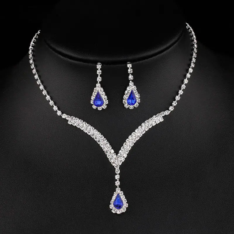 Bridal Jewelry Set with V-Neck Drop Pendant and Earrings