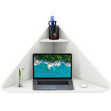 Floating Triangular Corner Computer Desk with Storage Shelf-Black-0