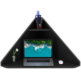 Floating Triangular Corner Computer Desk with Storage Shelf-Black-1