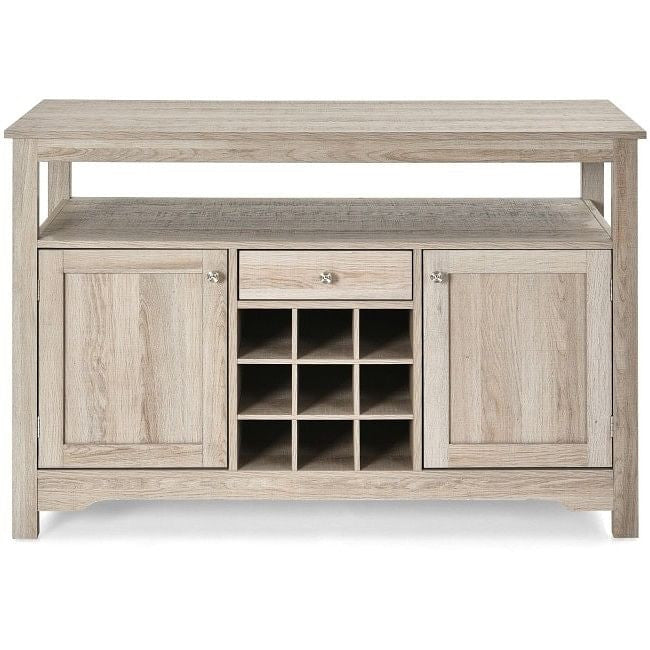 Gray Oak Buffet Server 9 Bottle Wine Cabinet Console-2