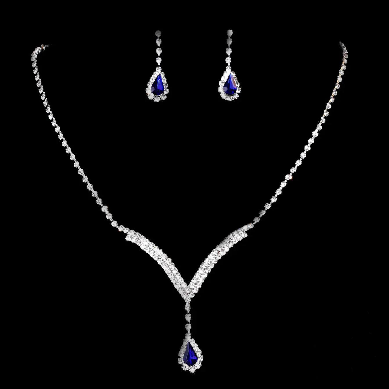 Bridal Jewelry Set with V-Neck Drop Pendant and Earrings