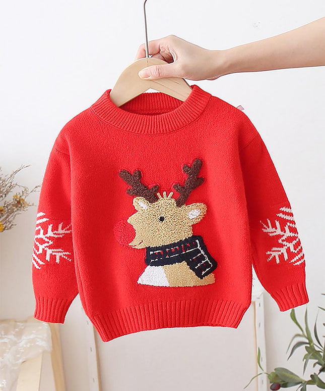 Children's Cartoon Pattern Red Thickened Christmas Sweater | NCS