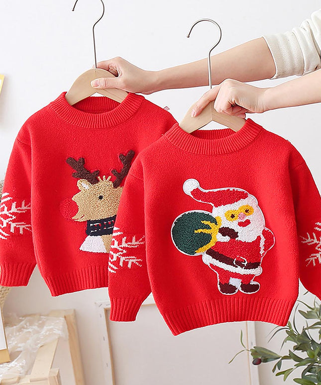Children's Cartoon Pattern Red Thickened Christmas Sweater | NCS