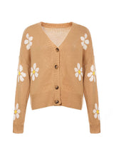 Collegiate Style Floral Pattern Knit Cardigan Loose-Fit Sweater | NCS