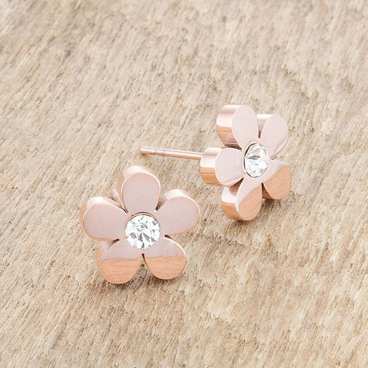 Daisy 0.3ct CZ Rose Gold Stainless Steel Flower Stud Earrings-1