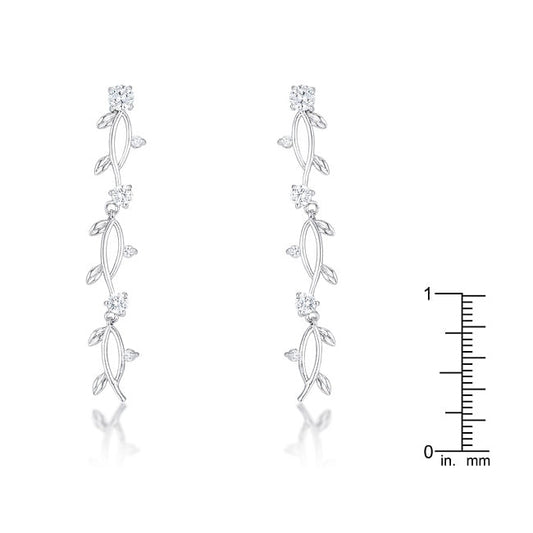 1.1Ct Vine Design Rhodium Earrings-0