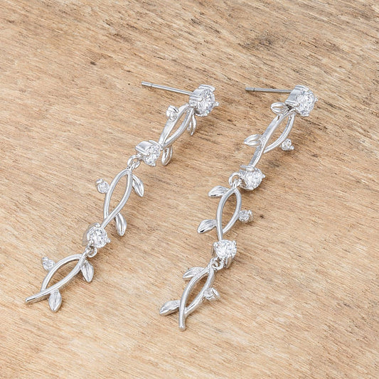 1.1Ct Vine Design Rhodium Earrings-1