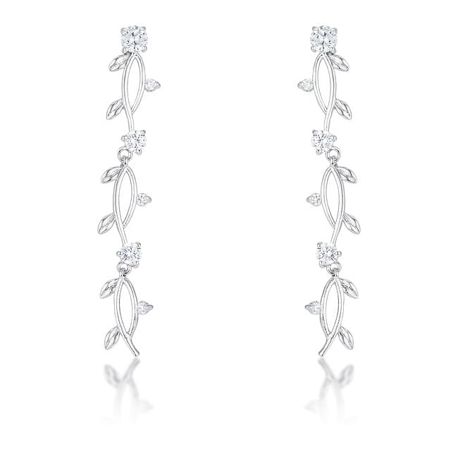 1.1Ct Vine Design Rhodium Earrings-2