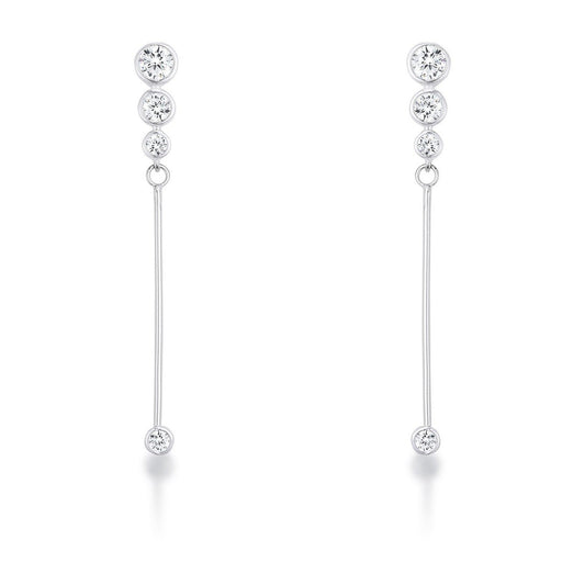 1.2Ct Graduated Rhodium Plated Drop Cubic Zirconia Earrings.-0