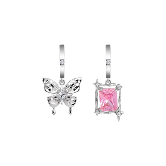 Asymmetric Butterfly Sapphire Pink Earrings-0