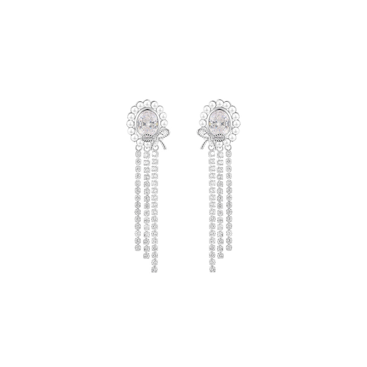 Doris Bowknot Fringe Silver Earrings-0