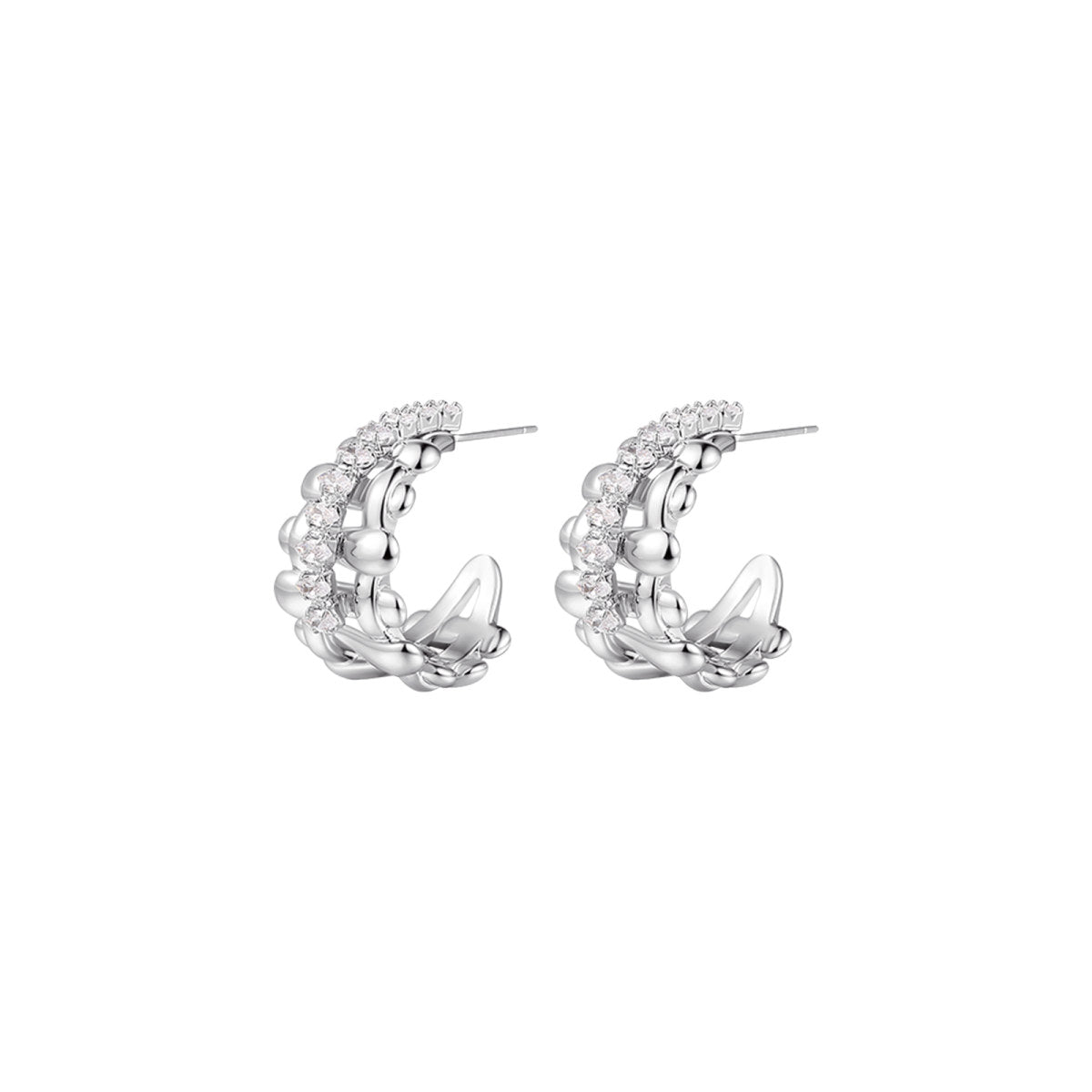 Double Line Hoop Silver Earrings-0
