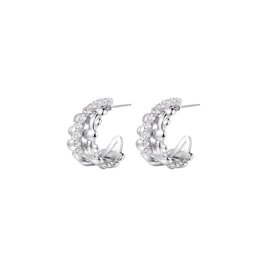 Double Line Hoop Silver Earrings-0