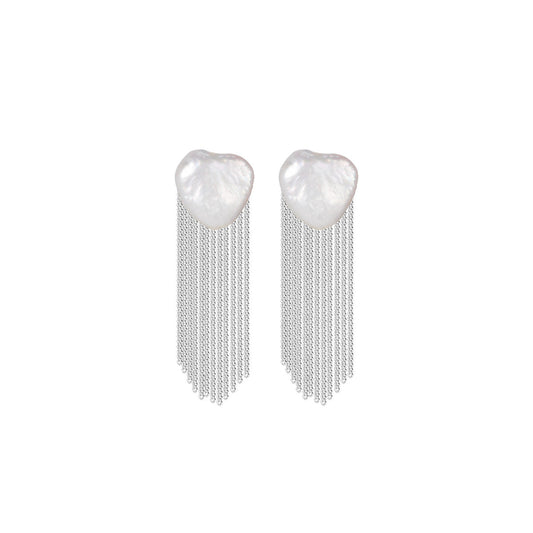 Party Duster Tassel Silver Earrings-0