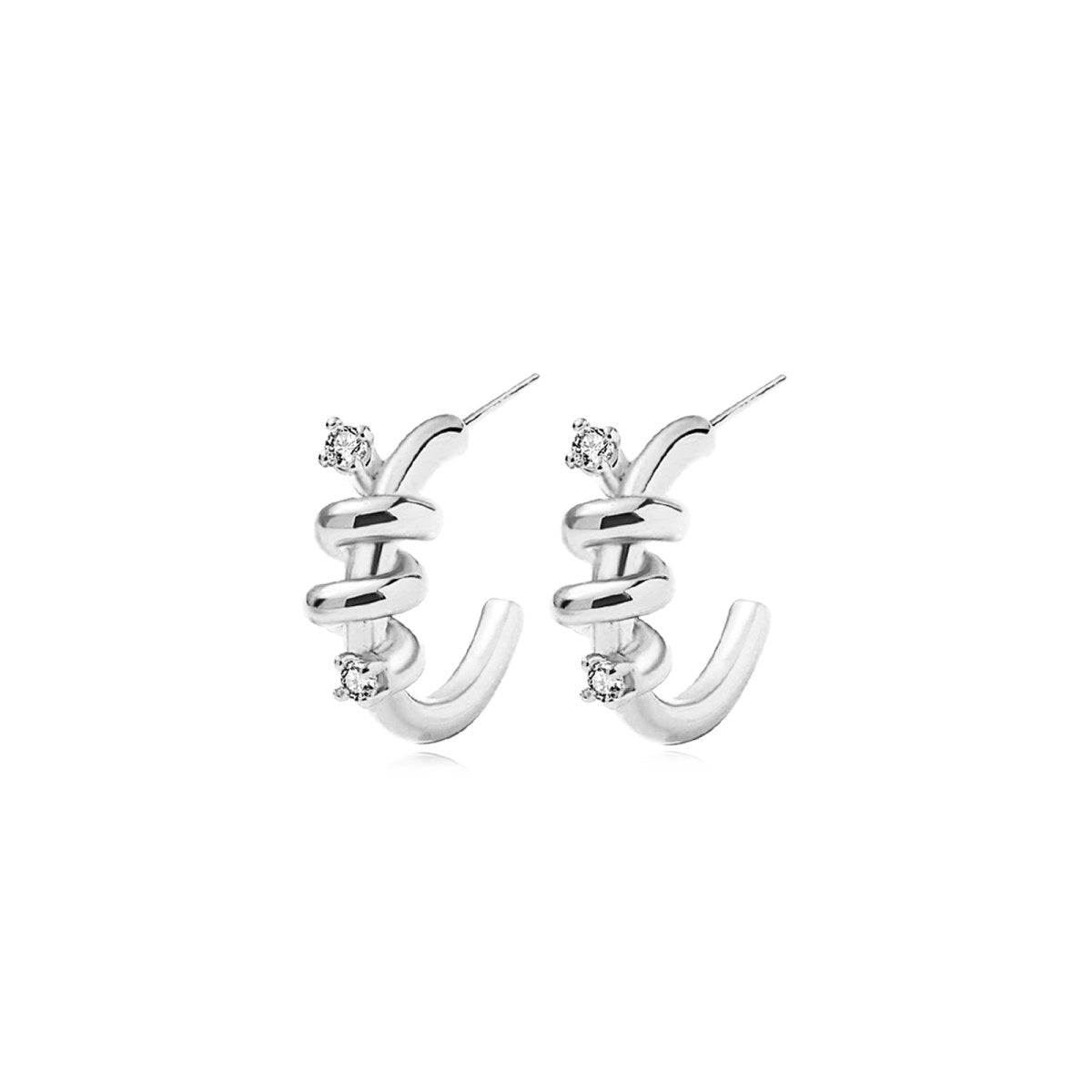 Endless Twist Stud Silver Earrings-0