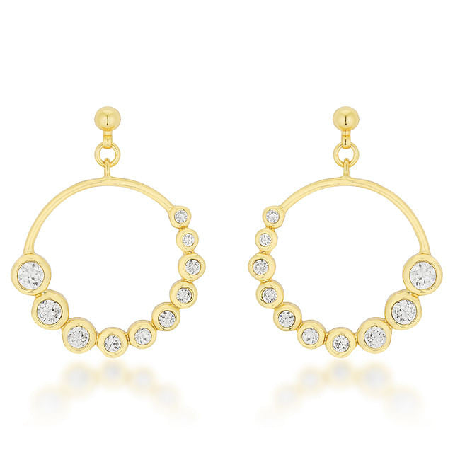 Golden Graduated Cubic Zirconia Circle Earrings-0