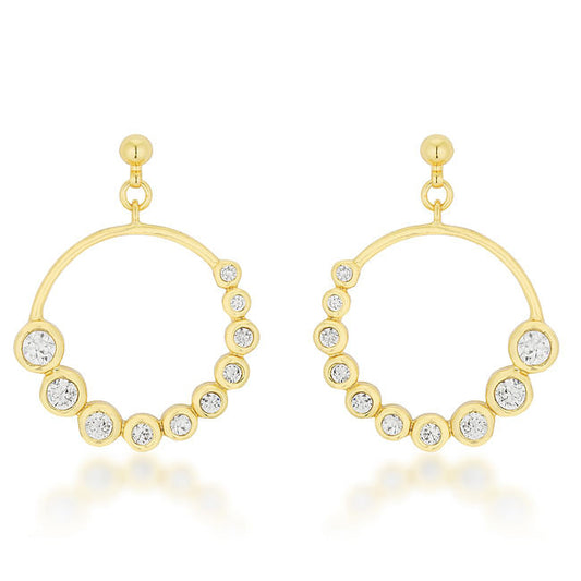 Golden Graduated Cubic Zirconia Circle Earrings-0