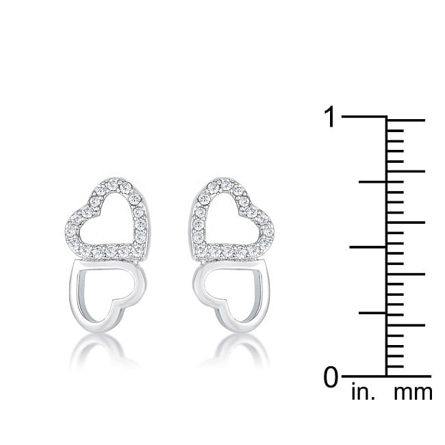.17 Ct Melded Hearts Rhodium and CZ Stud Earrings-0