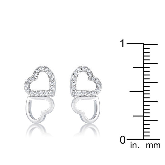.17 Ct Melded Hearts Rhodium and CZ Stud Earrings-0