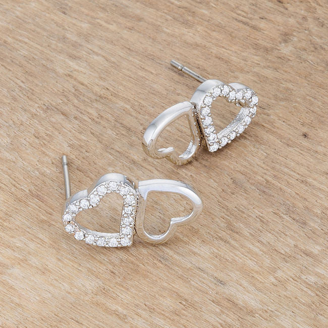 .17 Ct Melded Hearts Rhodium and CZ Stud Earrings-1