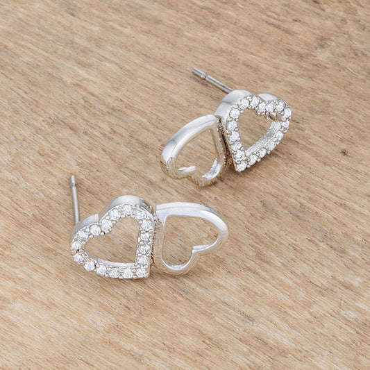 .17 Ct Melded Hearts Rhodium and CZ Stud Earrings-1