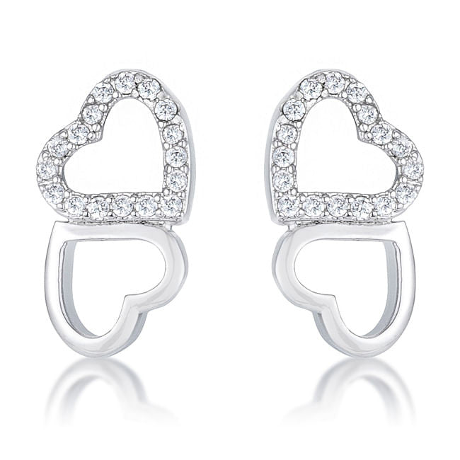 .17 Ct Melded Hearts Rhodium and CZ Stud Earrings-2