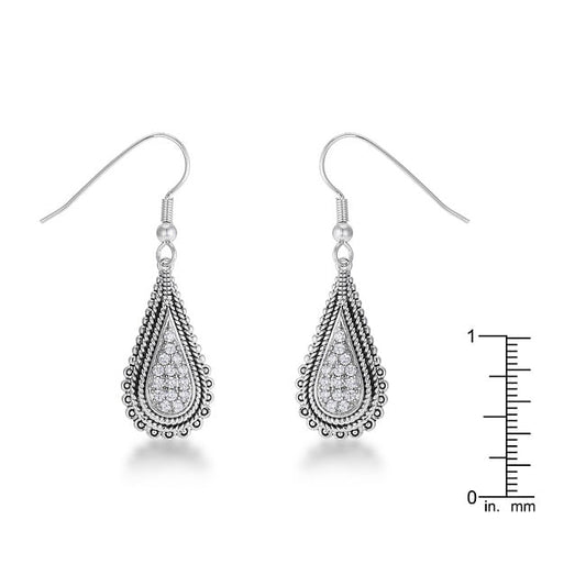 .45 Ct Tear Drop Rhodium Earrings with CZ-0