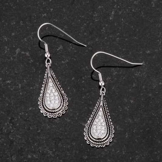 .45 Ct Tear Drop Rhodium Earrings with CZ-1