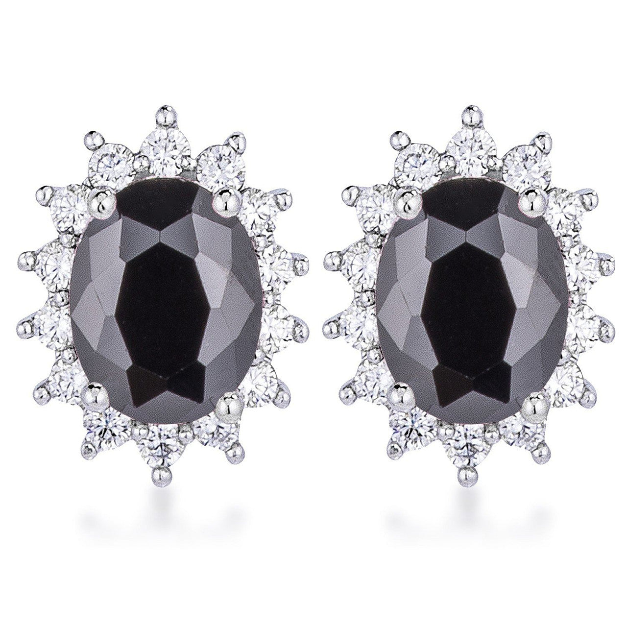 Rhodium Plated Black Petite Royal Oval Earrings-0