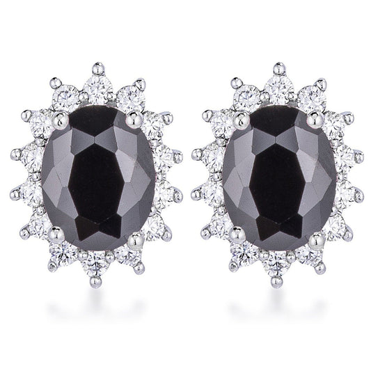 Rhodium Plated Black Petite Royal Oval Earrings-0