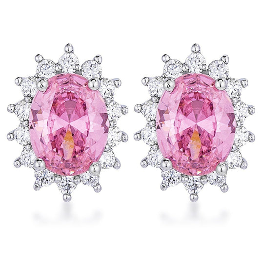 Rhodium Plated Pink Petite Royal Oval Earrings-0