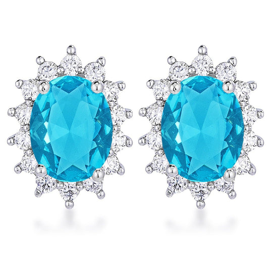 Rhodium Plated Aqua Blue Petite Royal Oval Earrings-0