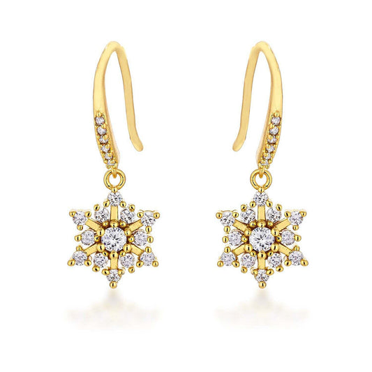 Dainty Gold Plated Snowflake Drop Earrings-0