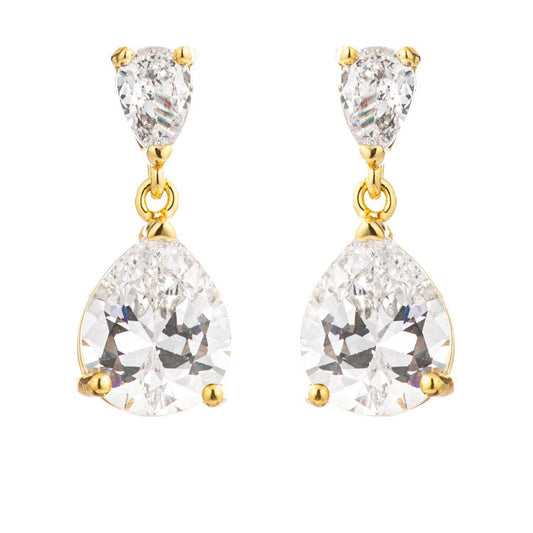 18k Gold Plated Double Pear Drop Earrings-0