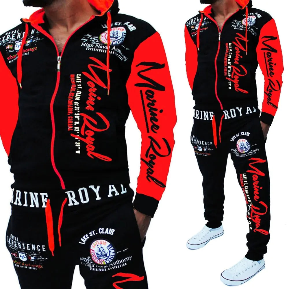 Men's Throwback Street Style Vibrant Letter Print Hooded Sports Suit
