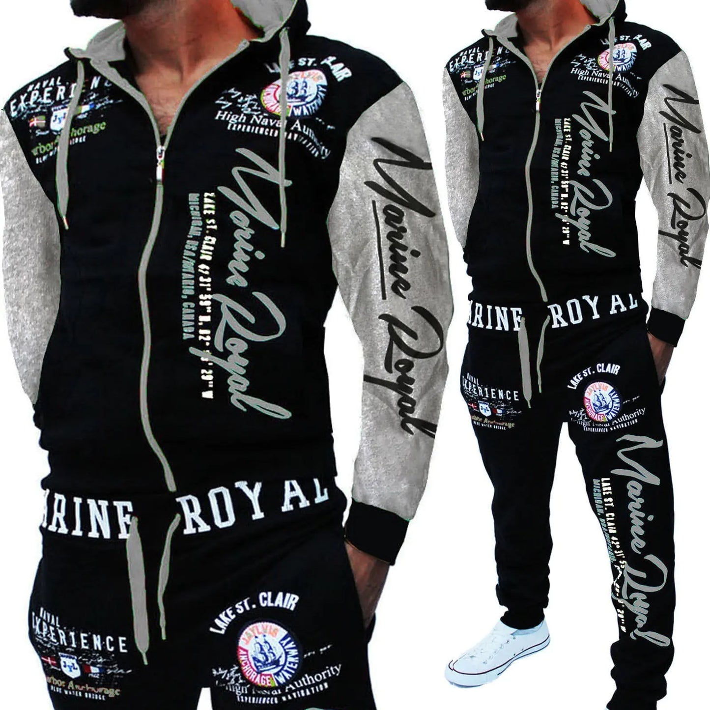 Men's Throwback Street Style Vibrant Letter Print Hooded Sports Suit