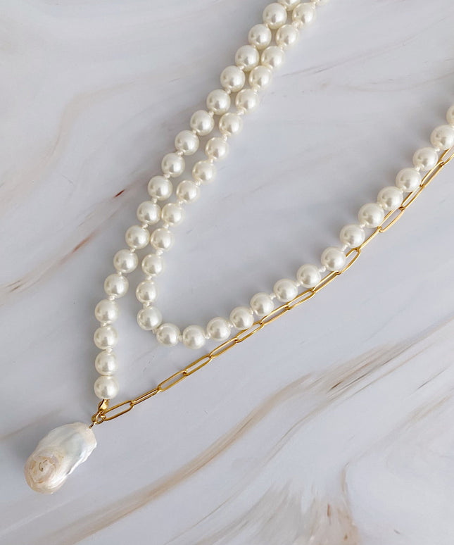 In Your Way Pearl And Chain Long Necklace
