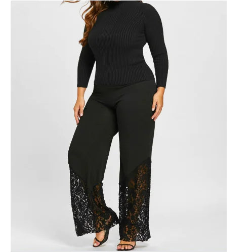 Plus Size Women's Lacy Glam Wide Leg Pants
