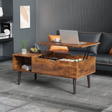 Mid-Century Modern Lift-Top Coffee Table TV Tray Laptop Desk Brown Wood Finish-0
