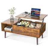 Mid-Century Modern Lift-Top Coffee Table TV Tray Laptop Desk Brown Wood Finish-2